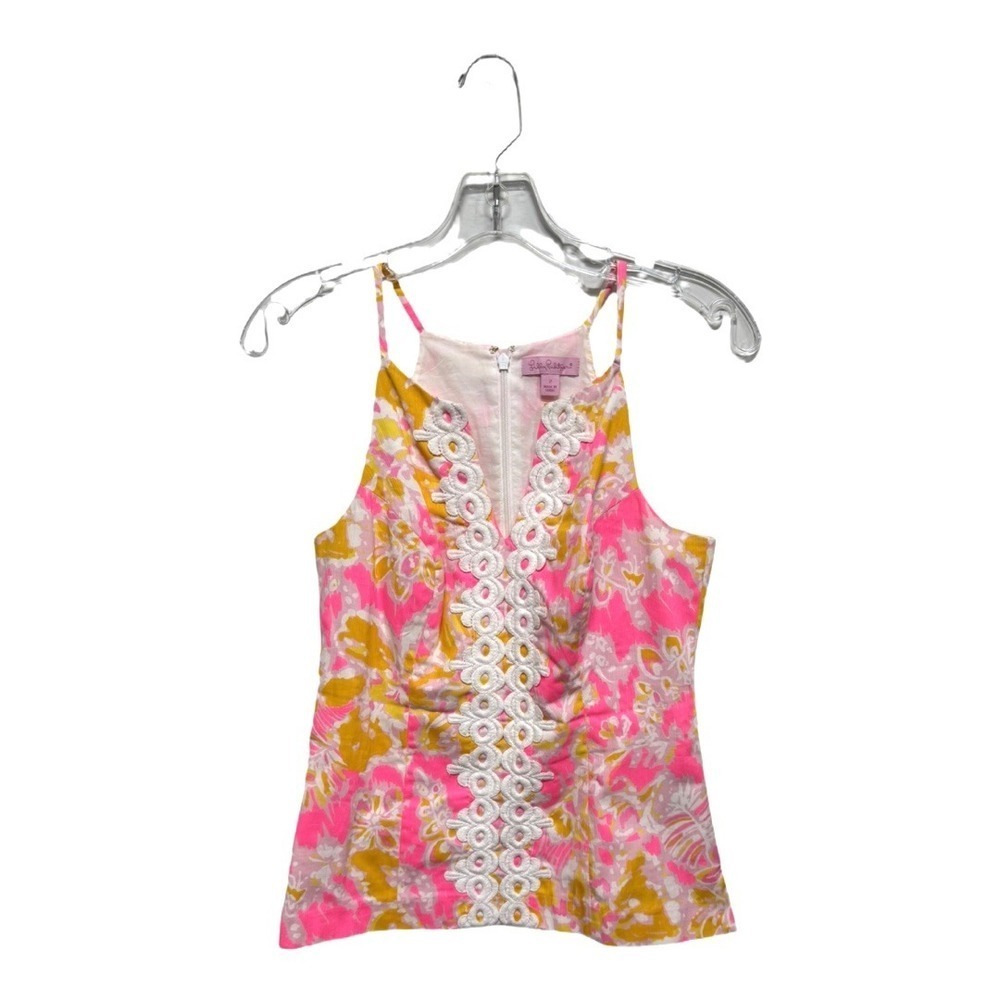 Lilly Pulitzer Magnolia Top Kir Pink Orange Royal Ohh La La Halter Tank Sz 2 View 2